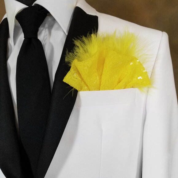 NEW Yellow Sequin Ruffle & Feather Pocket Square Insert - Picture 9 of 10